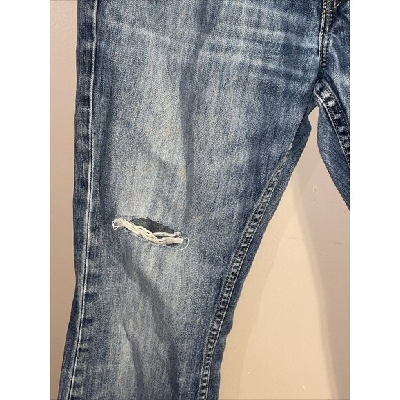 Levi’s 527 Mens Jeans 34x30 Slim Bootcut Stretch Med Wash Mid Rise Distressed - Picture 2 of 12